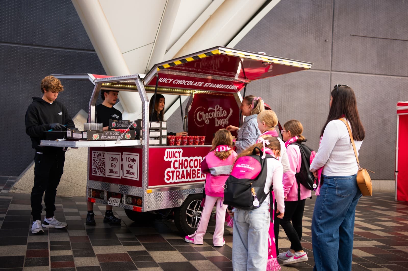 Chocolate Boys tuk-tuk fully open serving at a major Adelaide event
